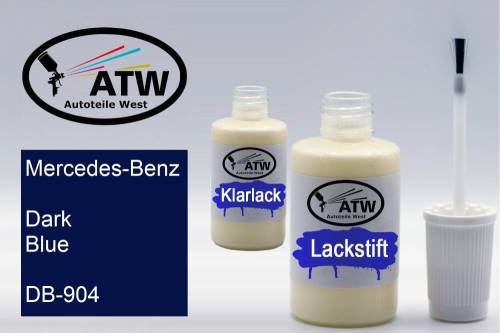 Mercedes-Benz, Dark Blue, DB-904: 20ml Lackstift + 20ml Klarlack - Set, von ATW Autoteile West.